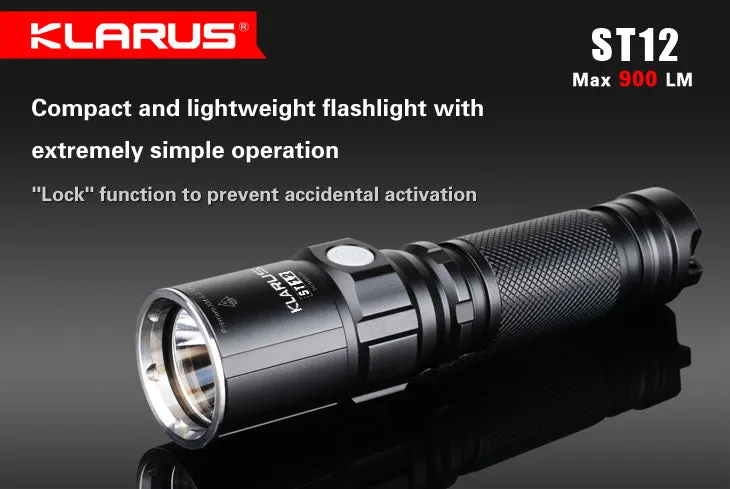 Klarus ST12 2x CR123 / 1x 18650 900 Lumen Cree XM-L2 LED Flashlight