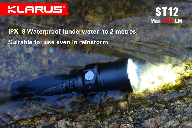 Klarus ST12 2x CR123 / 1x 18650 900 Lumen Cree XM-L2 LED Flashlight