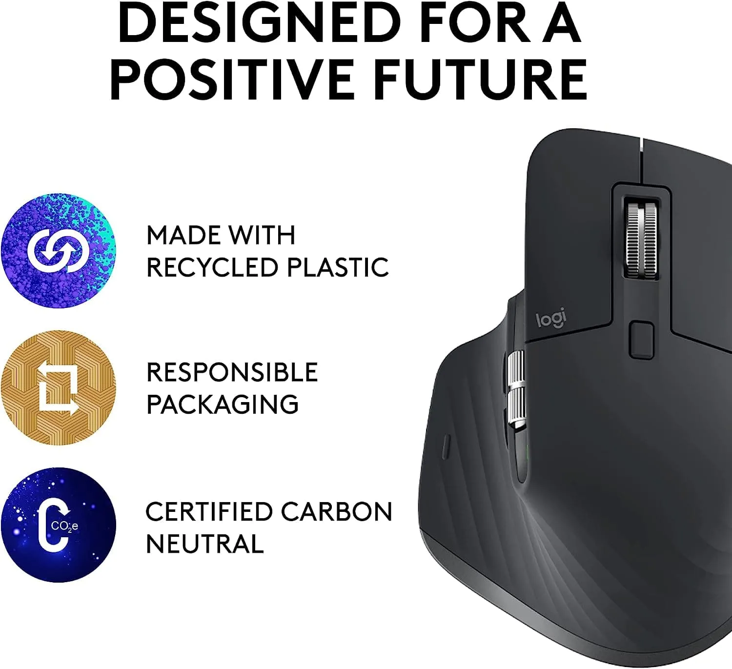 Logitech MX Master 3S - Wireless Performance Mouse with Ultra-Fast Scrolling, Ergonomic, 8K DPI, Glass Tracking, Silent Clicks, USB-C, Bluetooth, Windows, Linux, Chrome - Dark Gray