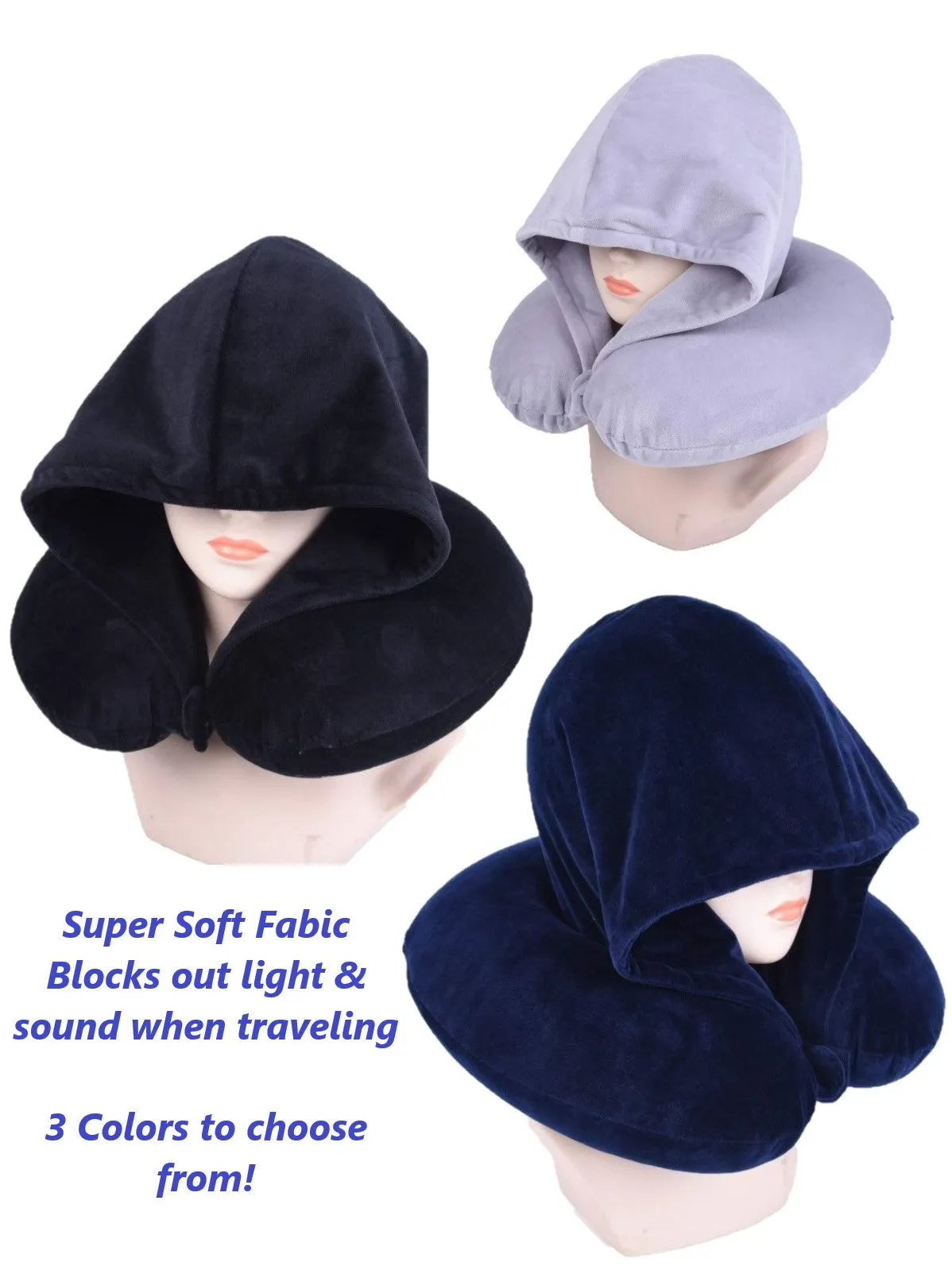 Luxury Quality U Shaped Memory Foam Neck Head Support Travel Pillow with Velvet Hoodie