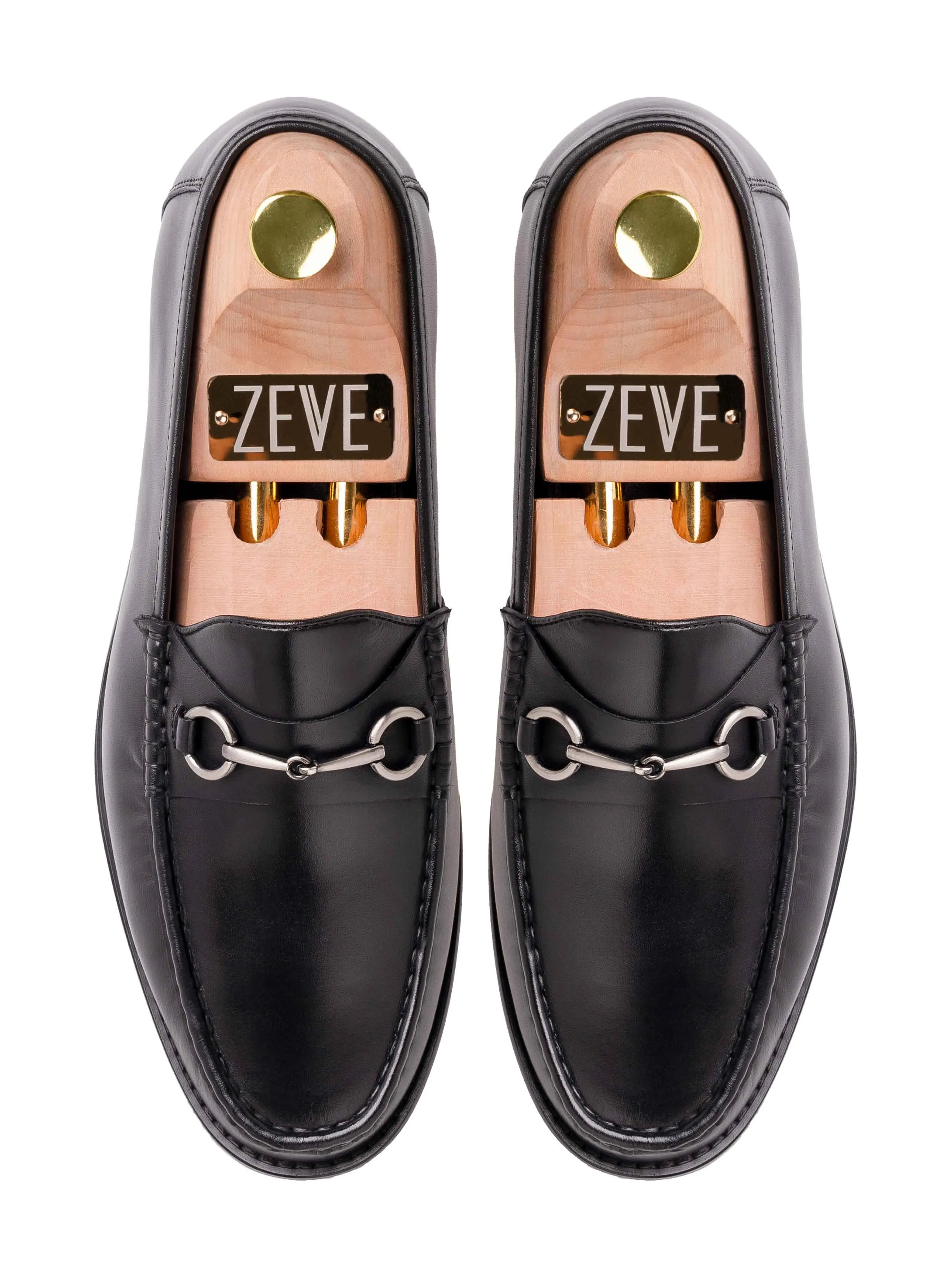 Mario Horsebit Moccasin Loafer - Black Leather (Silver Buckle)