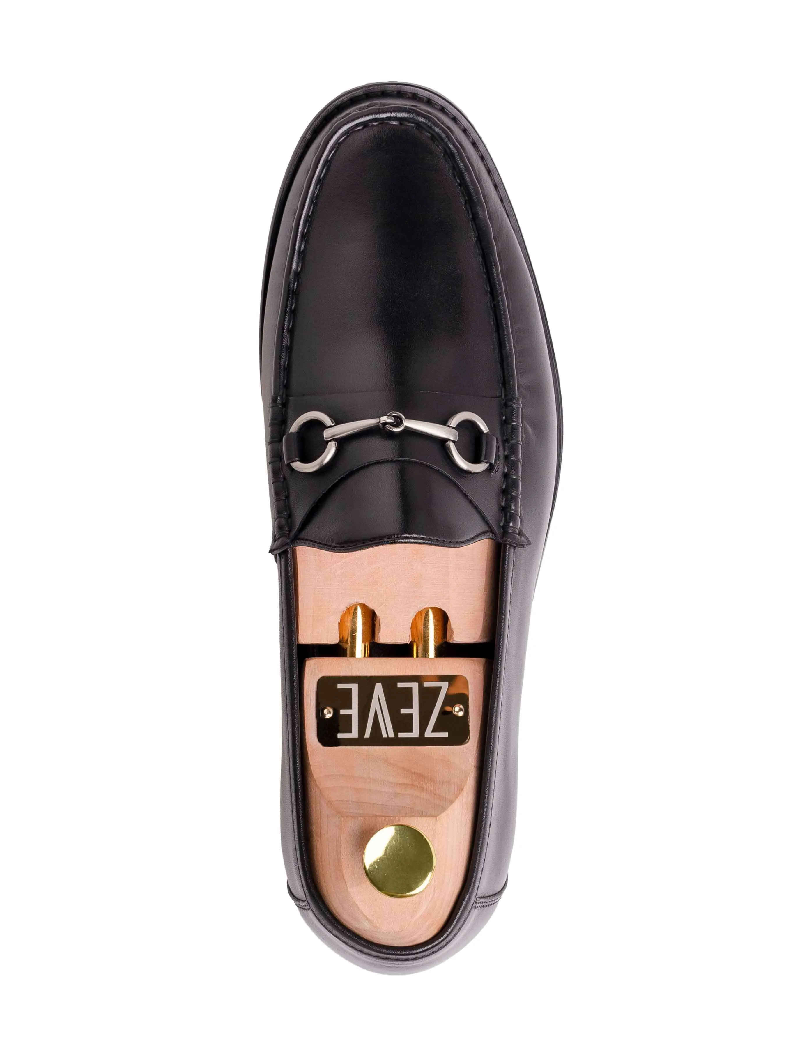 Mario Horsebit Moccasin Loafer - Black Leather (Silver Buckle)