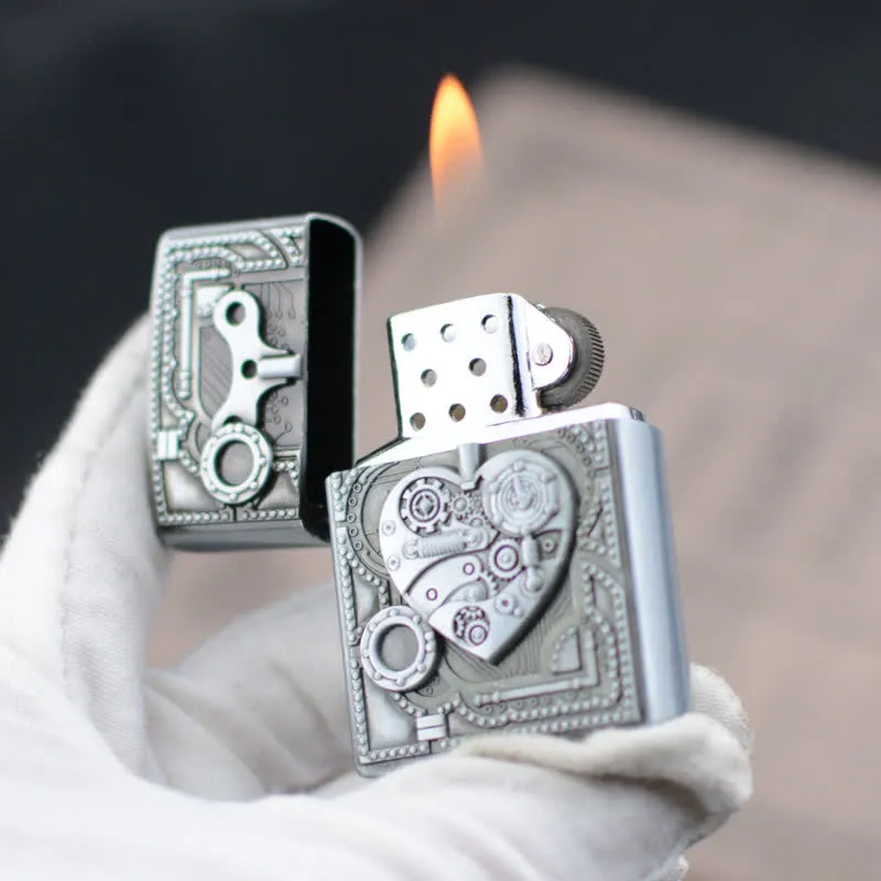 Mechanial Heart Relief Design Refillable Butane Lighter