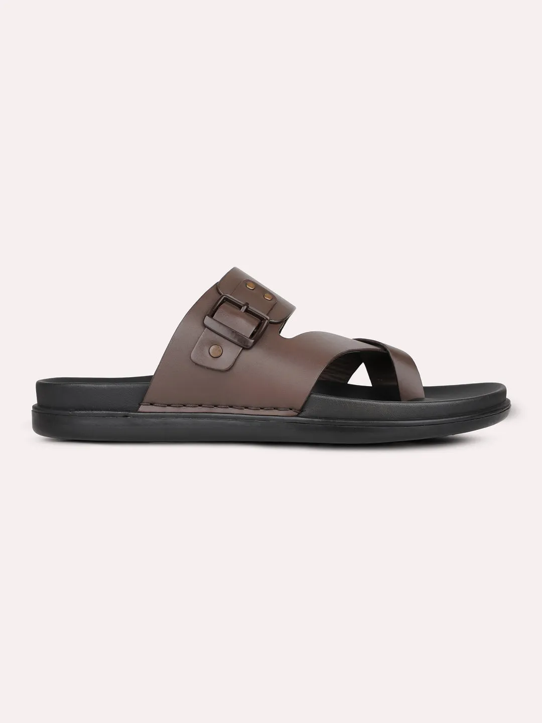 Mens Brown Solid Round Toe Casual Sandals