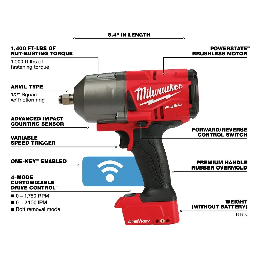 Milwaukee 2863-20 M18 FUEL ONE-KEY High Torque Impact Wrench 1/2" Friction Ring Bare