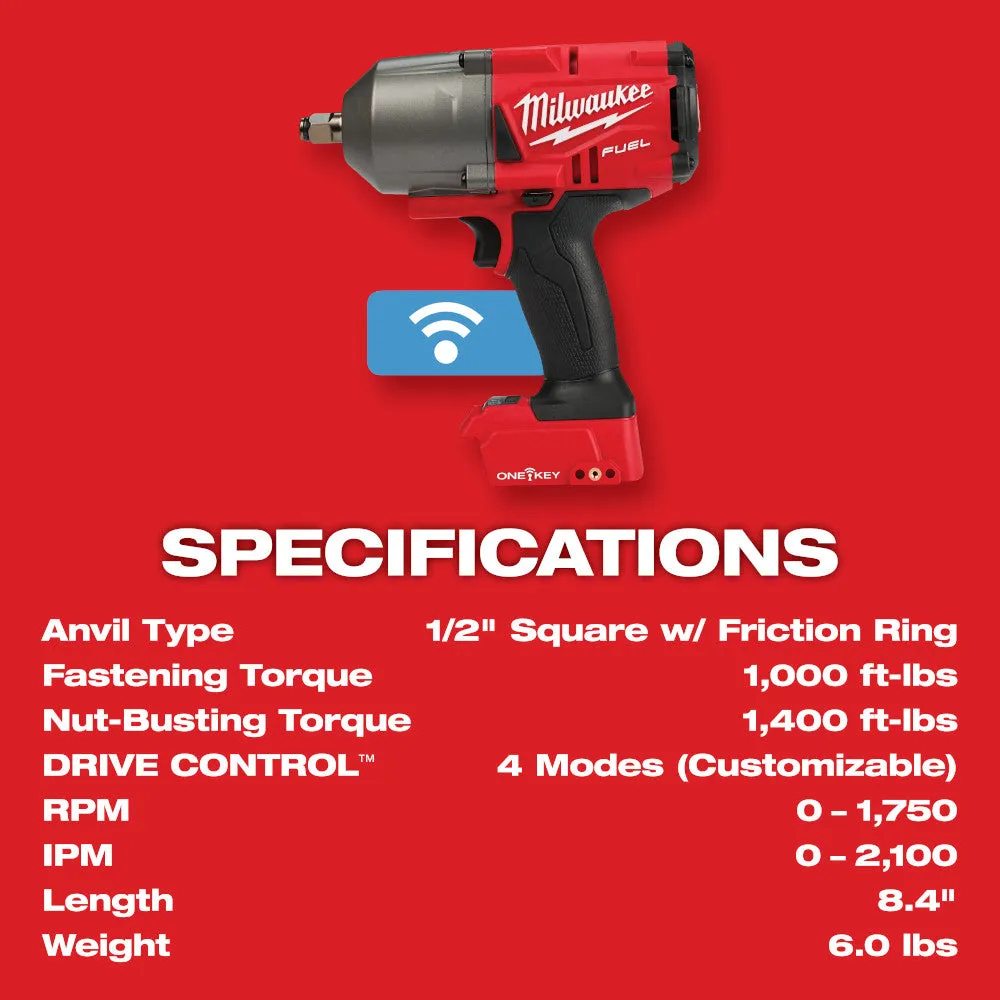 Milwaukee 2863-20 M18 FUEL w/ ONE-KEY High Torque Impact Wrench 1/2" Friction Ring