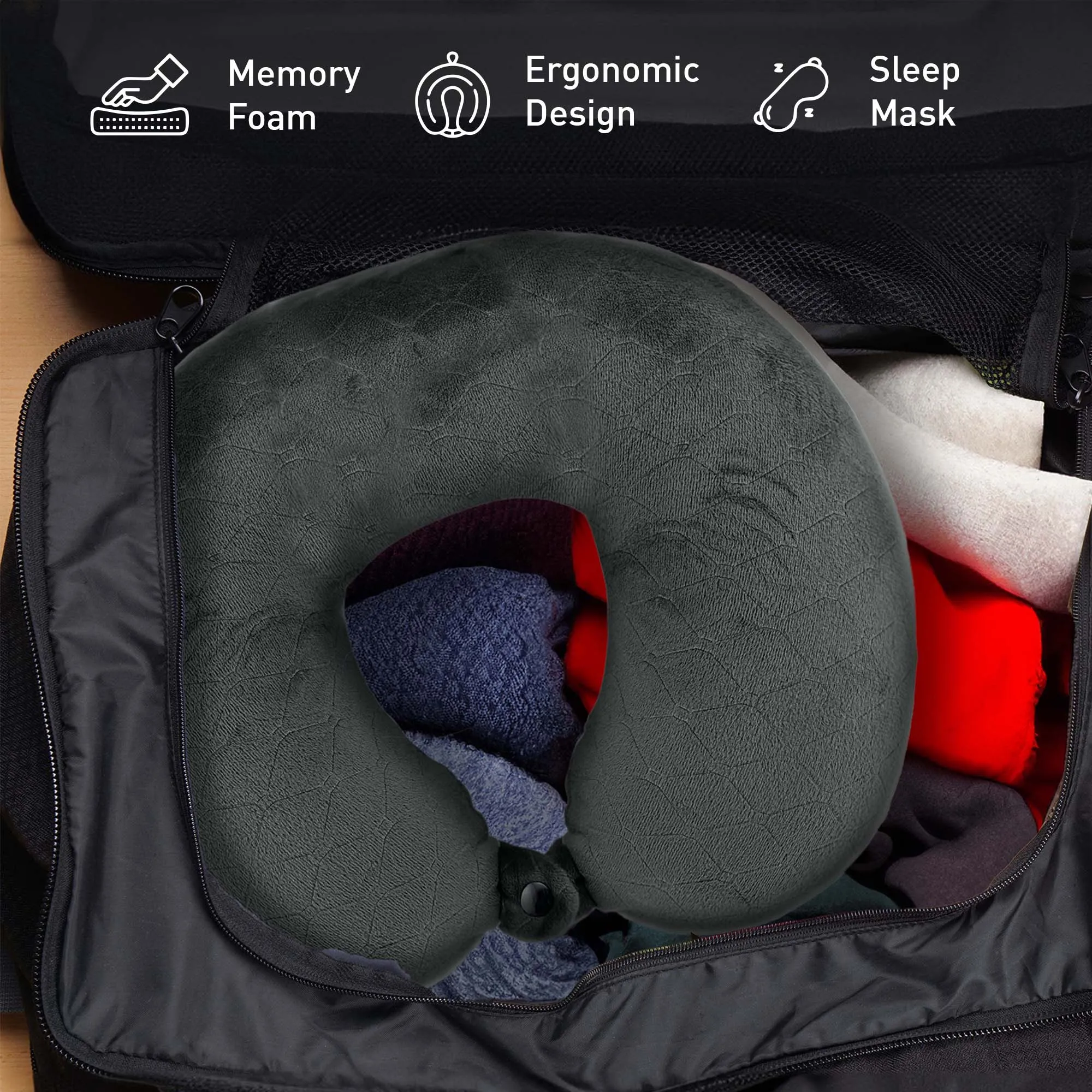 Mindful Traveler Bundle: Memory Foam Travel Pillow with Sleep Mask & Purtag Tracker