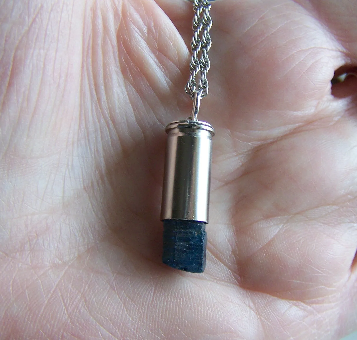 Natural Blue Apatite Silver Bullet Jewelry Pendant Necklace