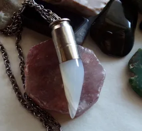 Natural Ivory Agate Horn Silver Bullet Pendant Necklace