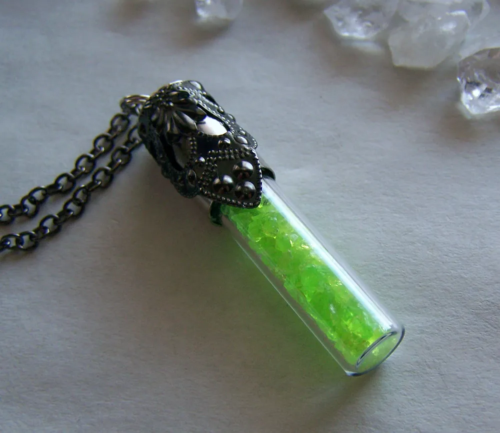 Neon Green Kryptonite Crystals Silver Bullet Pendant