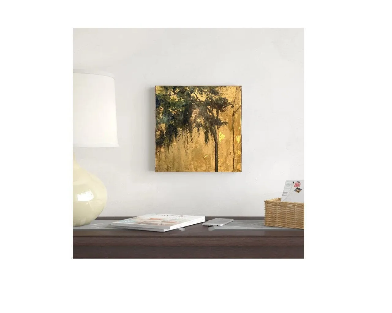 Oak Tree Painting | Marsh Oil Painting | Swarovski Crystal Embellishment | Gallery Wall Art | Gold Leaf Detail | Landscape Oil Painting