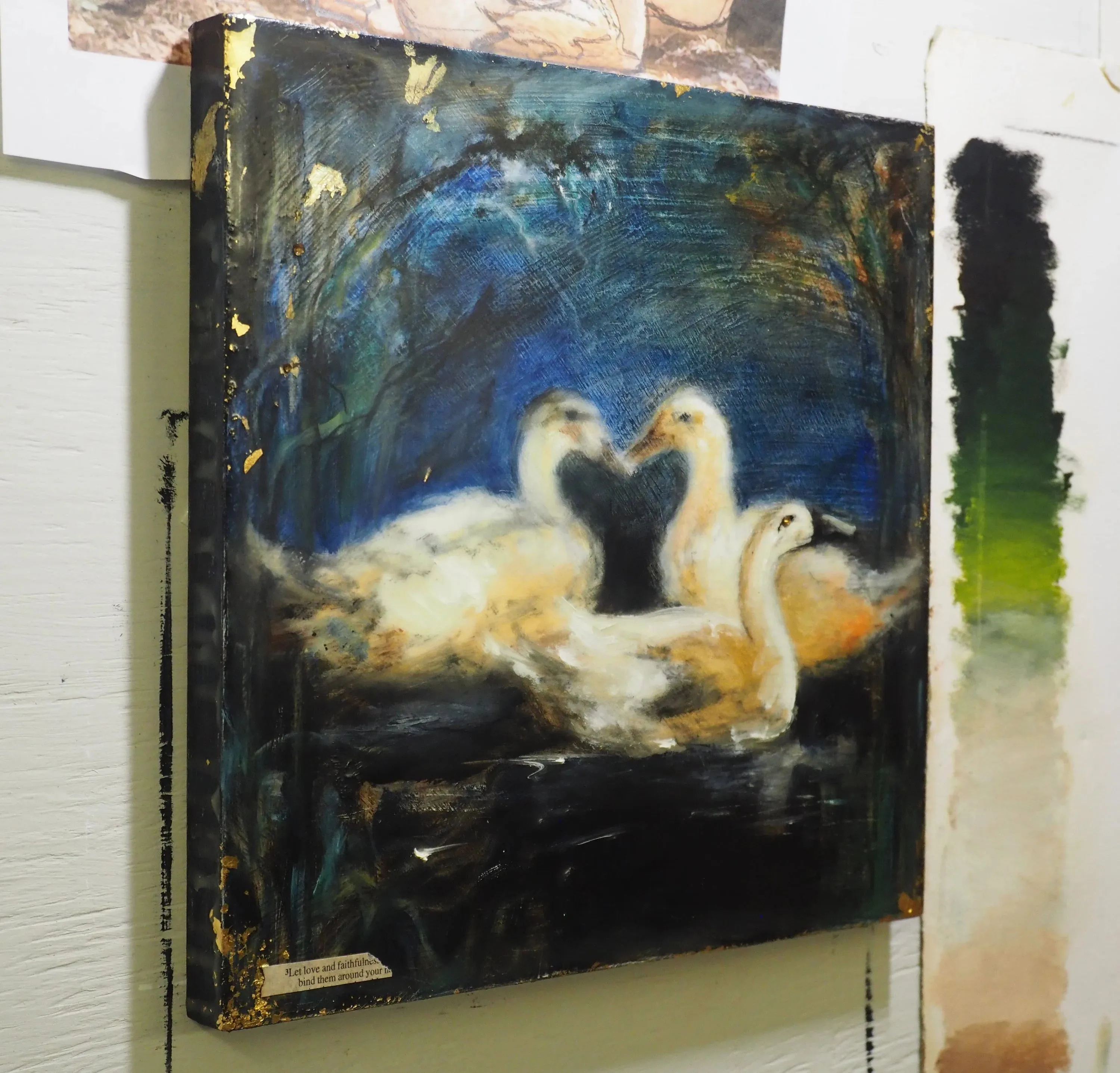 Original Ducks Oil Painting | Encaustic Oil Painting | Modern Farmhouse | Gallery Wall Art | Hot Wax Painting | Nature Landscape Painting