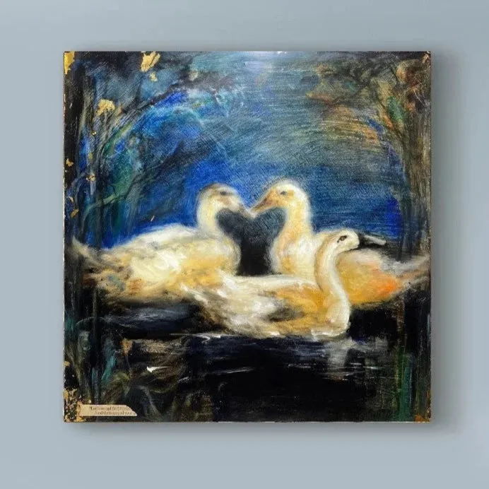 Original Ducks Oil Painting | Encaustic Oil Painting | Modern Farmhouse | Gallery Wall Art | Hot Wax Painting | Nature Landscape Painting