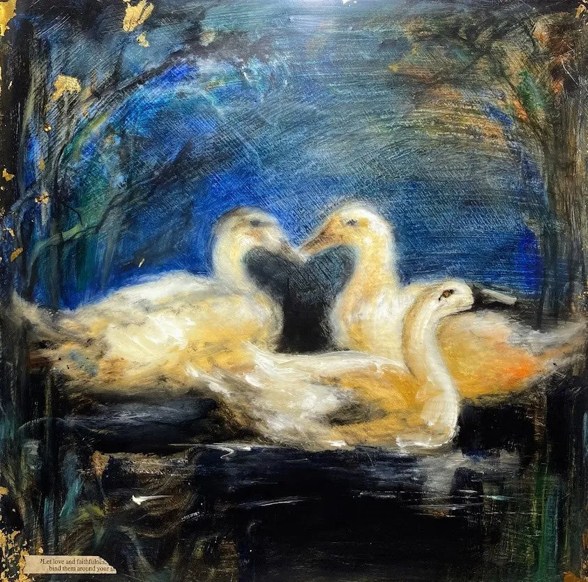 Original Ducks Oil Painting | Encaustic Oil Painting | Modern Farmhouse | Gallery Wall Art | Hot Wax Painting | Nature Landscape Painting