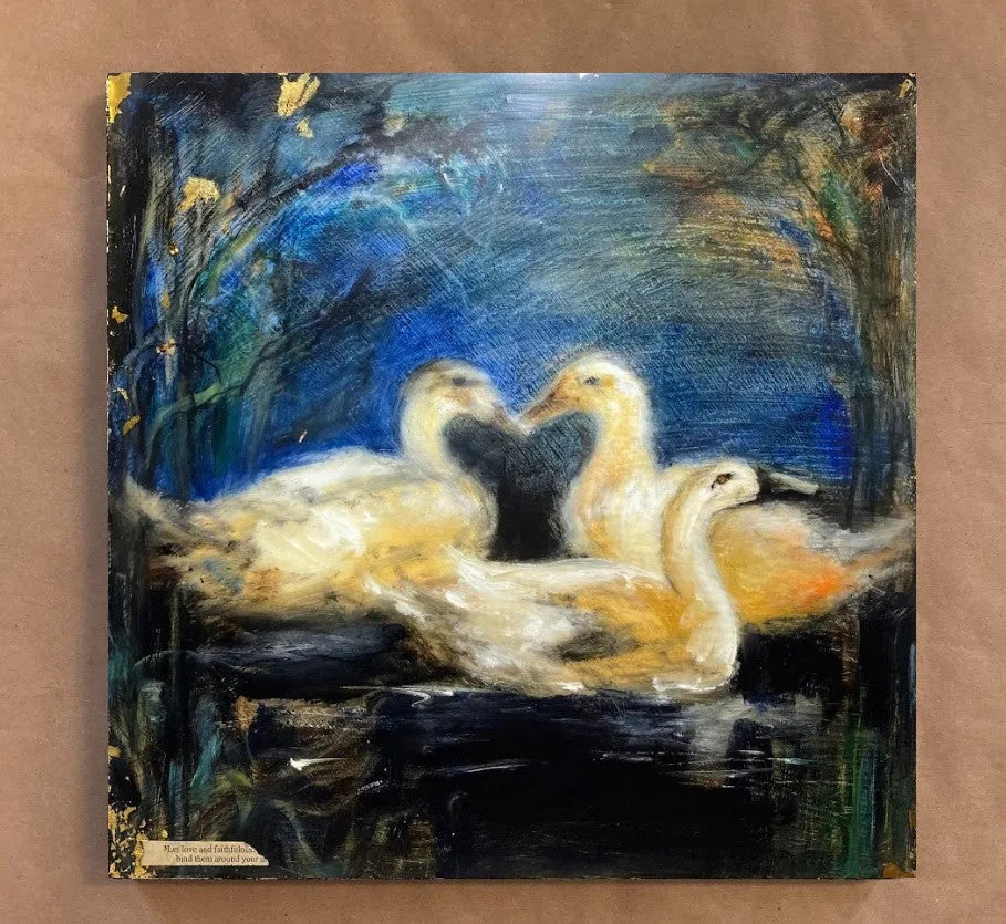 Original Ducks Oil Painting | Encaustic Oil Painting | Modern Farmhouse | Gallery Wall Art | Hot Wax Painting | Nature Landscape Painting