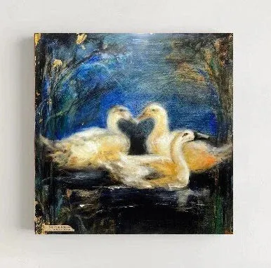 Original Ducks Oil Painting | Encaustic Oil Painting | Modern Farmhouse | Gallery Wall Art | Hot Wax Painting | Nature Landscape Painting