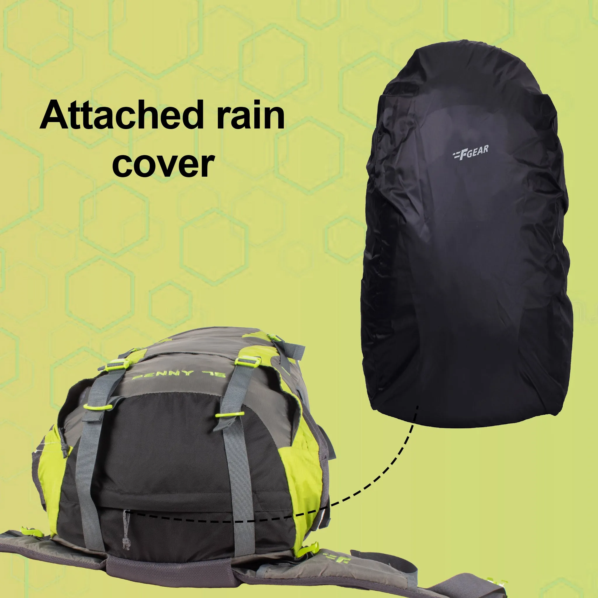 Penny 75L Green Gry Rucksack with Rain Cover