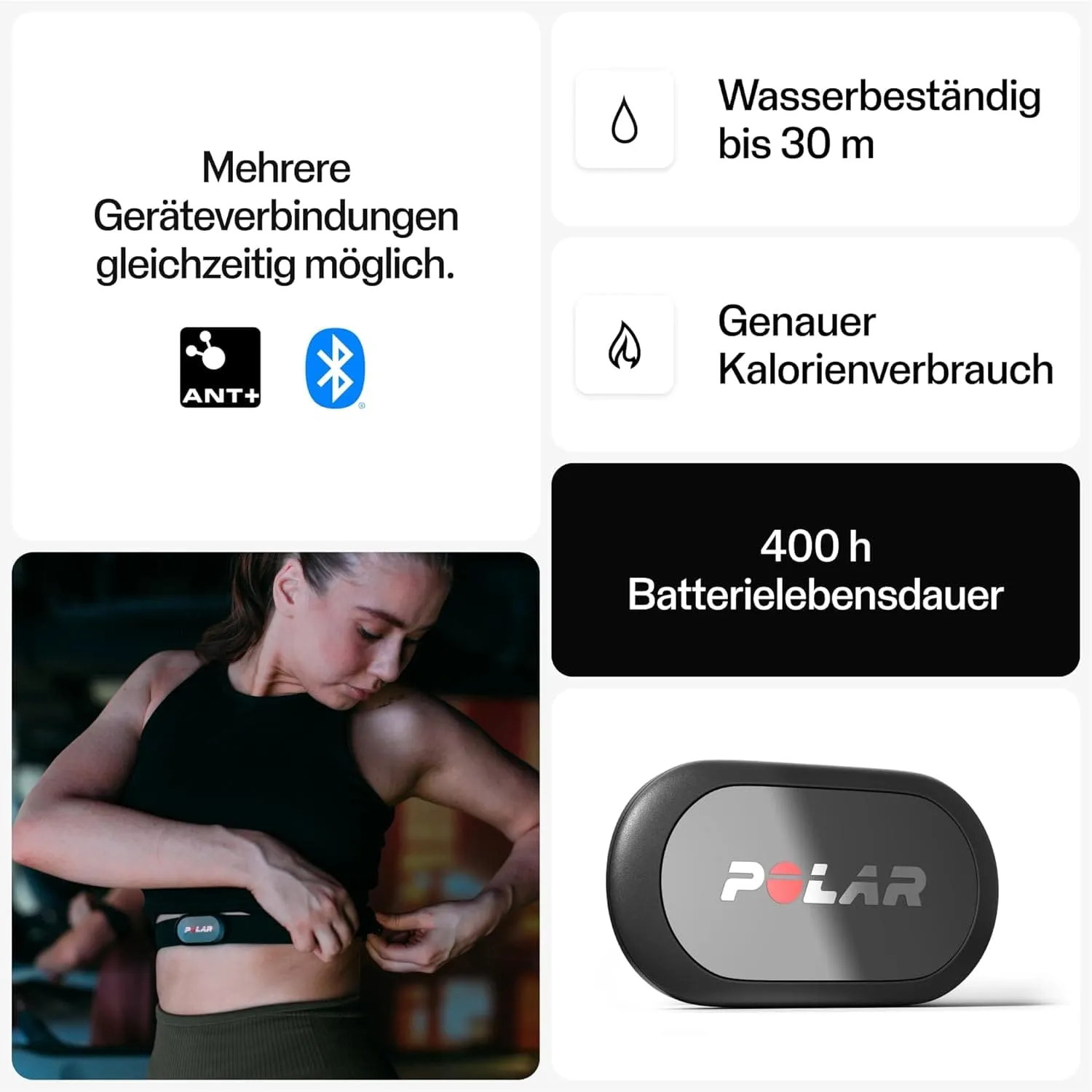 Polar H9 Heart Rate Monitor, Waterproof HR Sensor, ANT  & Bluetooth, Soft Chest Strap, Gym, Cycling, Running, Outdoor Sports, Black