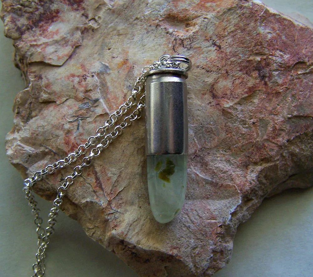 Prehnite Epidote Green Crystal Gemstone Bullet Pendant