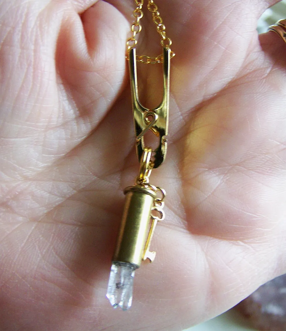 Quartz Crystal Gold Key Bullet Jewelry Necklace