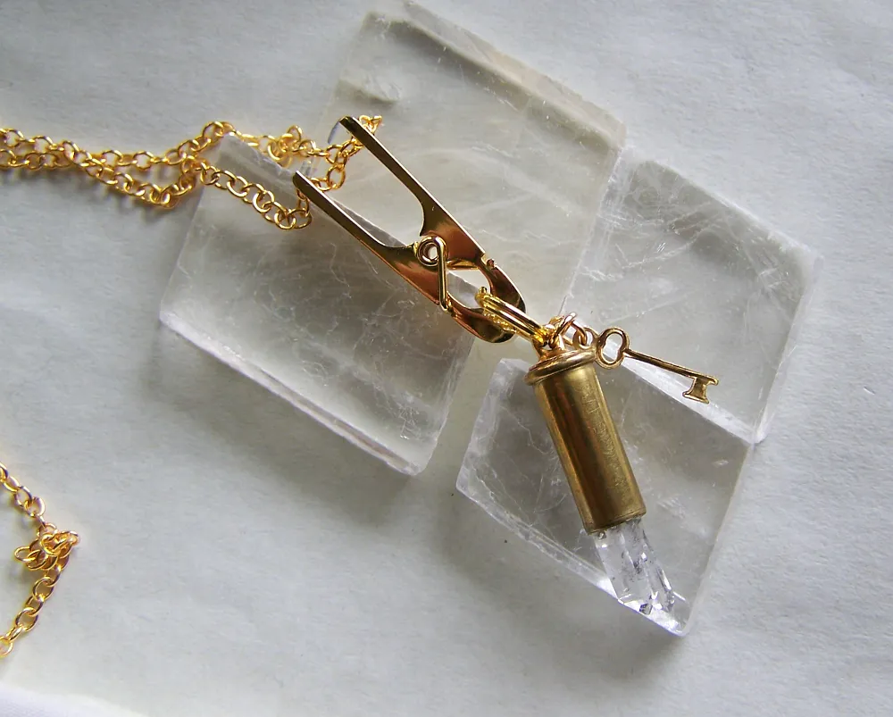 Quartz Crystal Gold Key Bullet Jewelry Necklace