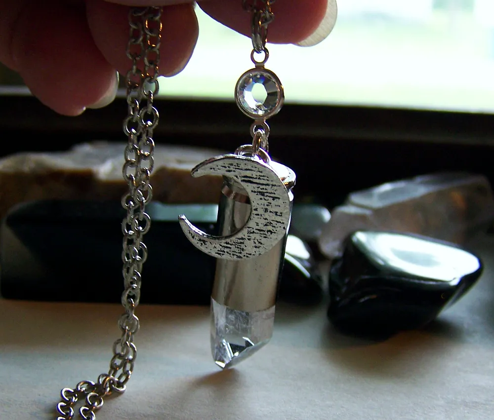 Quartz Crystal Silver Moon Bullet Jewelry Pendant