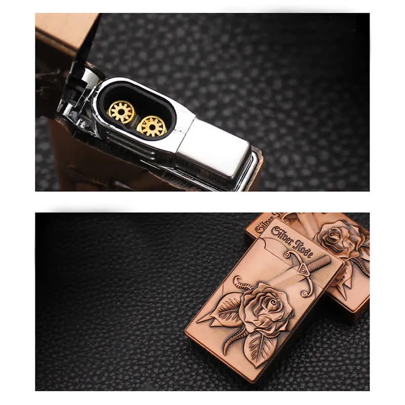 Rose & Sword Engraving Refillable Butane Lighter