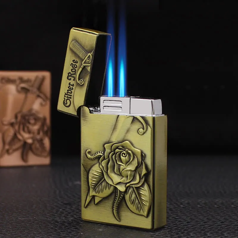 Rose & Sword Engraving Refillable Butane Lighter