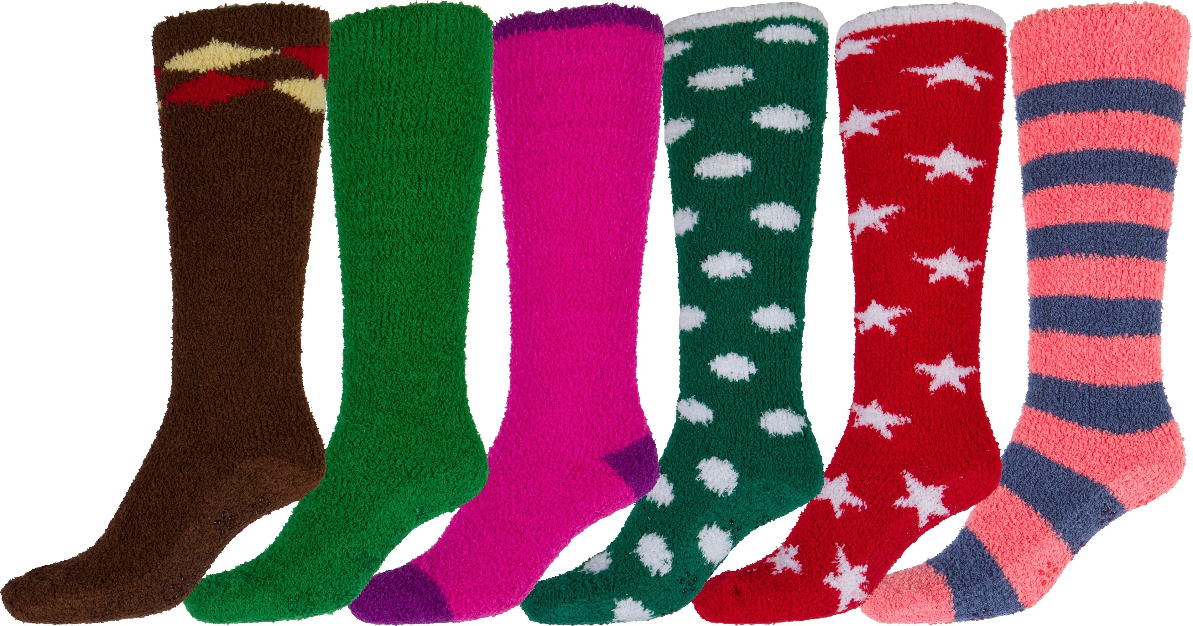 Sakkas Womens Super Soft Anti-Slip Fuzzy Knee High Socks Value Assorted 6-Pack