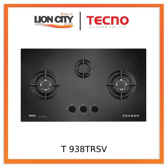 TECNO T 938TRSV 3-Burner 90cm Tempered Glass Cooker Hob