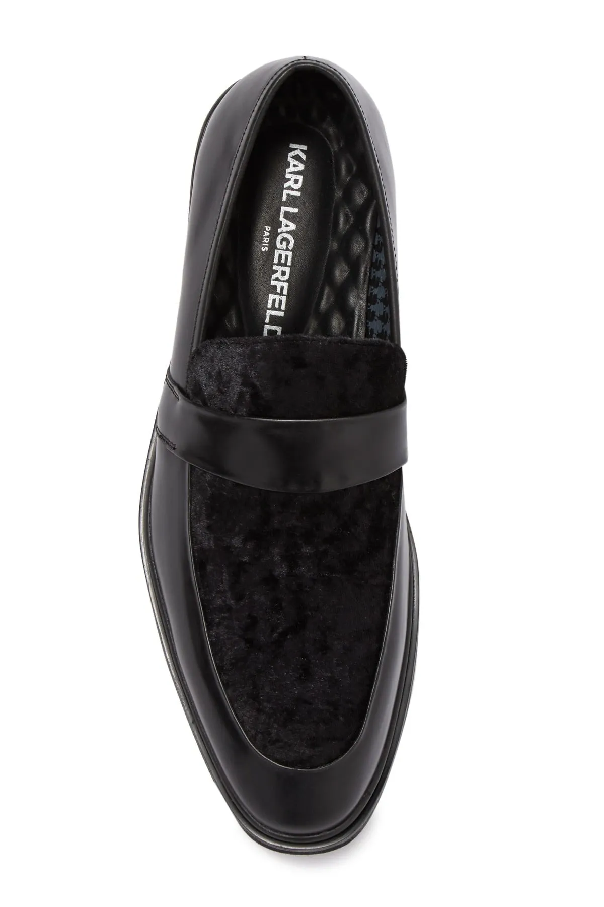 Velvet Panel Leather Loafers- Black