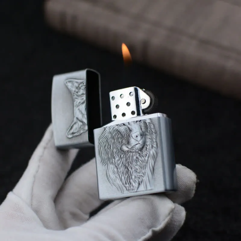 Wolf Head Grinding Wheel Refillable Butane Lighter