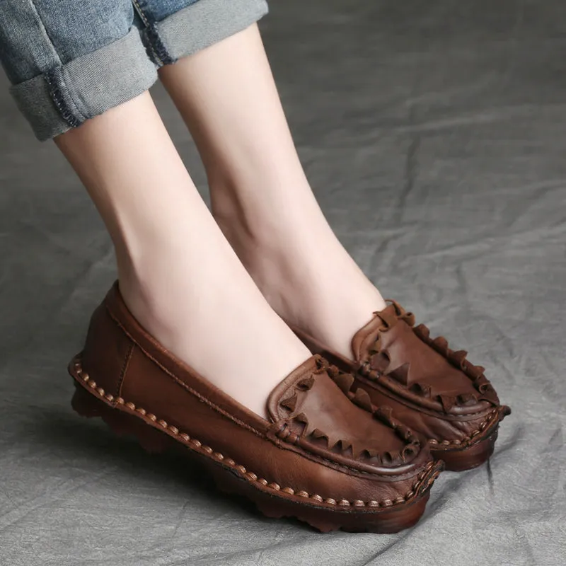 Women Cowhide Handmade Soft Casual Shoes