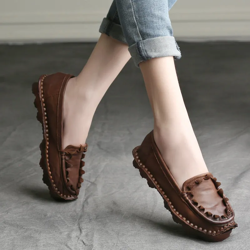 Women Cowhide Handmade Soft Casual Shoes