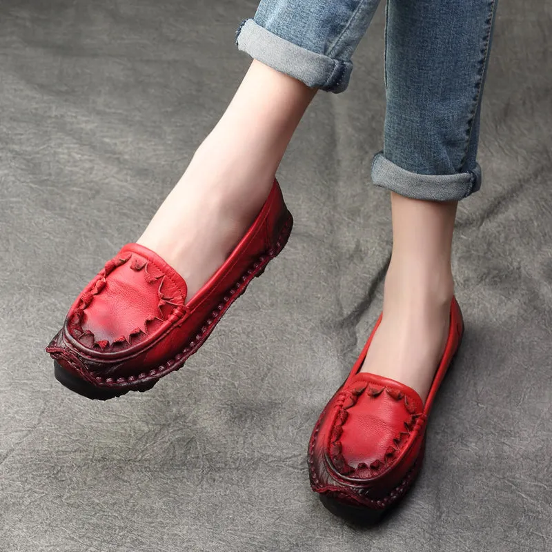 Women Cowhide Handmade Soft Casual Shoes