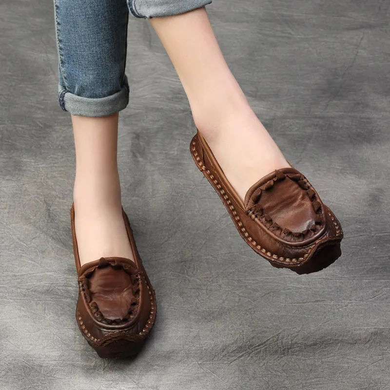 Women Cowhide Handmade Soft Casual Shoes