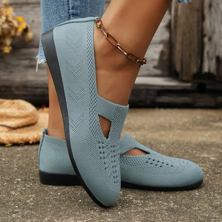 Women Knitted Flat  Comfy Round Toe Hollow Out Slip On Shoes