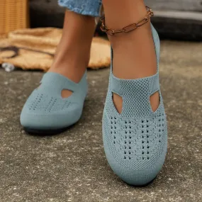 Women Knitted Flat  Comfy Round Toe Hollow Out Slip On Shoes