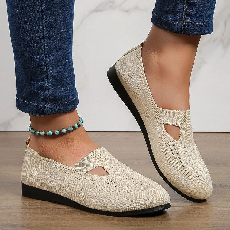 Women Knitted Flat  Comfy Round Toe Hollow Out Slip On Shoes