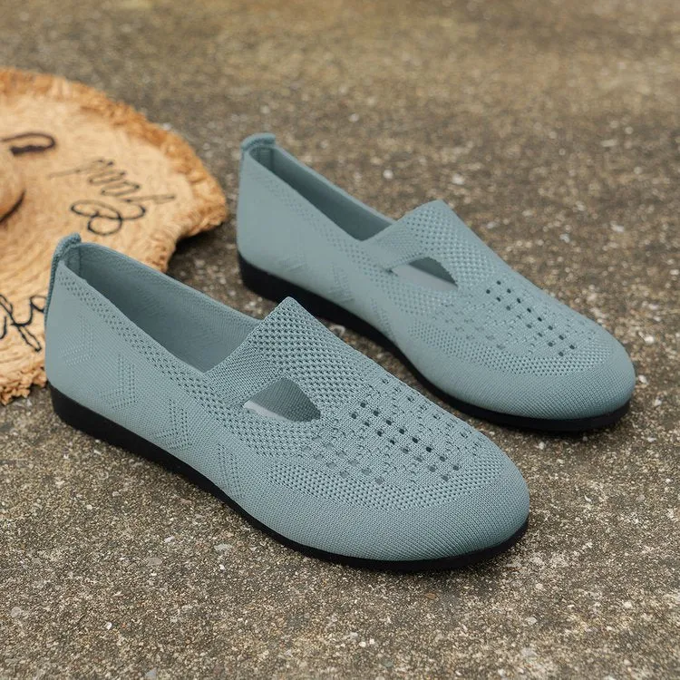 Women Knitted Flat  Comfy Round Toe Hollow Out Slip On Shoes