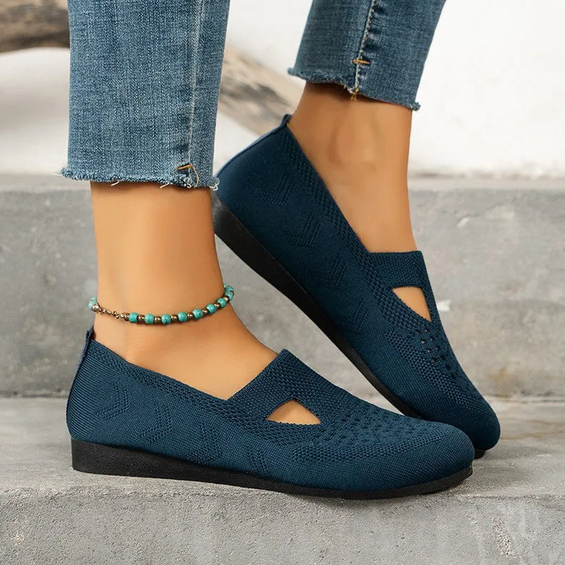 Women Knitted Flat  Comfy Round Toe Hollow Out Slip On Shoes