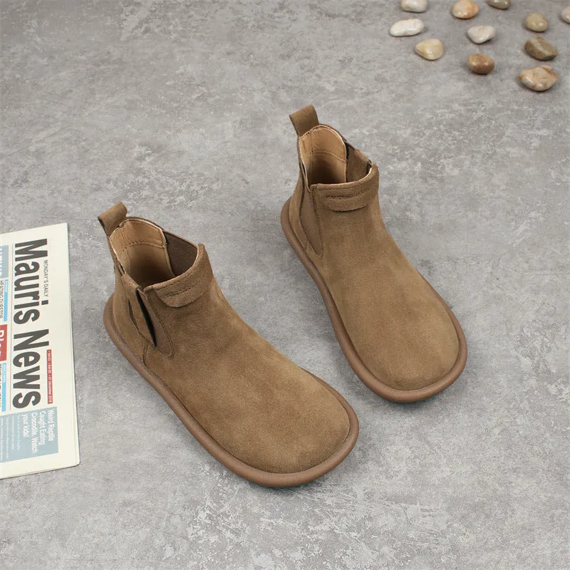 Women's Suede Round Toe Vintage Chelsea Boots