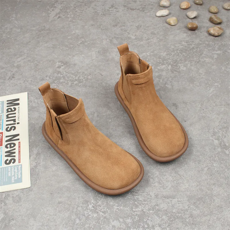 Women's Suede Round Toe Vintage Chelsea Boots