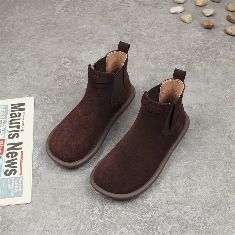 Women's Suede Round Toe Vintage Chelsea Boots