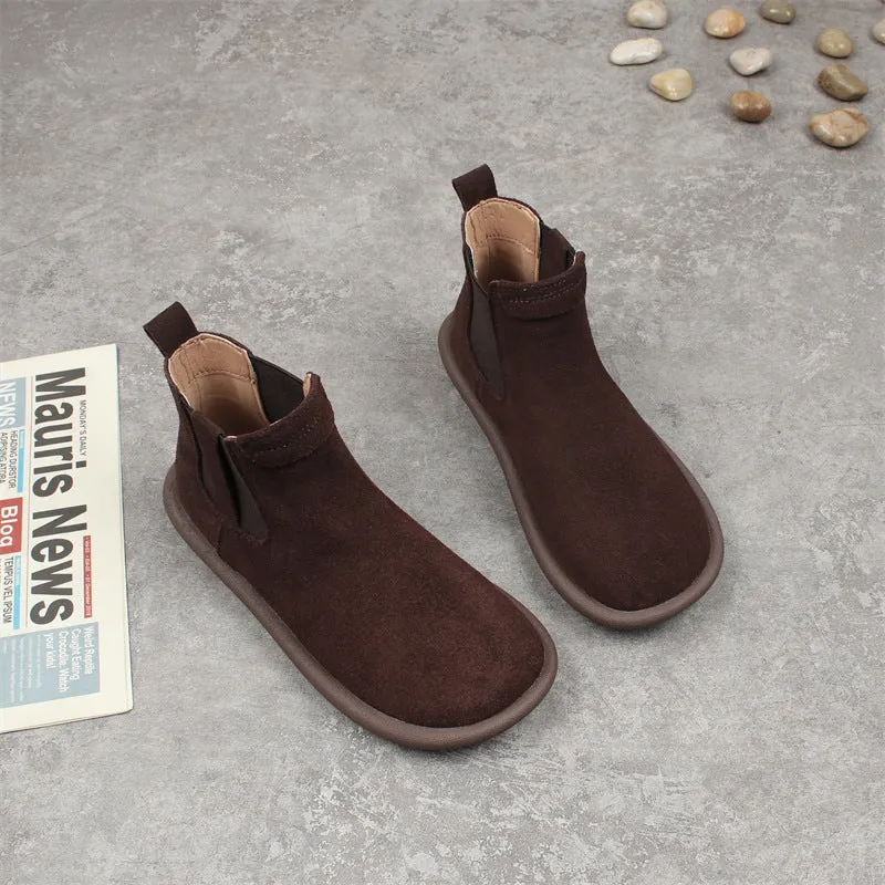 Women's Suede Round Toe Vintage Chelsea Boots