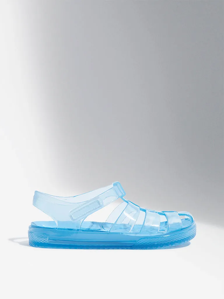 Yellow Light Blue Vinyl Multi-Strap Sandals