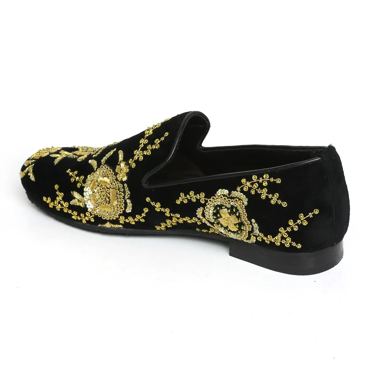 Zardosi Embroidery Slip-On Shoes in Black Velvet By Brune & Bareskin