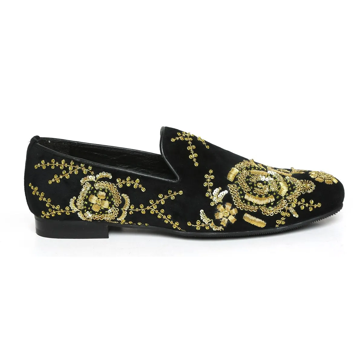 Zardosi Embroidery Slip-On Shoes in Black Velvet By Brune & Bareskin